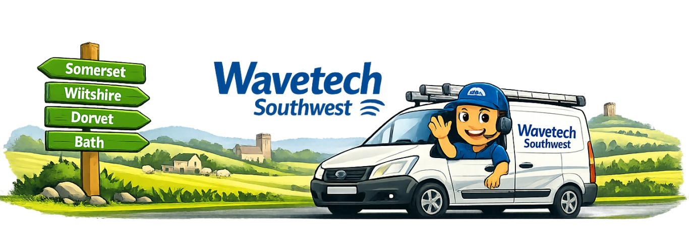 Services in Frome, Aerials, CCTV, Alarms, Wi-Fi and broadband A scenic view of Frome's market street with shops and flower displays.