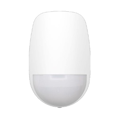 White motion sensor device with a rounded bottom section.