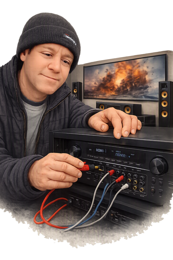 Cinema system installation. Kevin installing a 5.1 cinema system. we cover Somerset, Wiltshire, Dorset and Bath